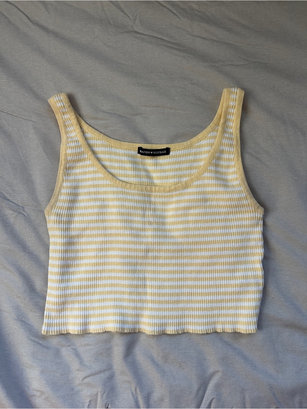 Brandy Melville Yellow & White Striped Ribbed Tank Top